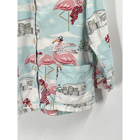 Nick Nora Pajama Top Womens Holiday Flamingo Air Stream RV Pajamas Flannel Sz M - Picture 2 of 4